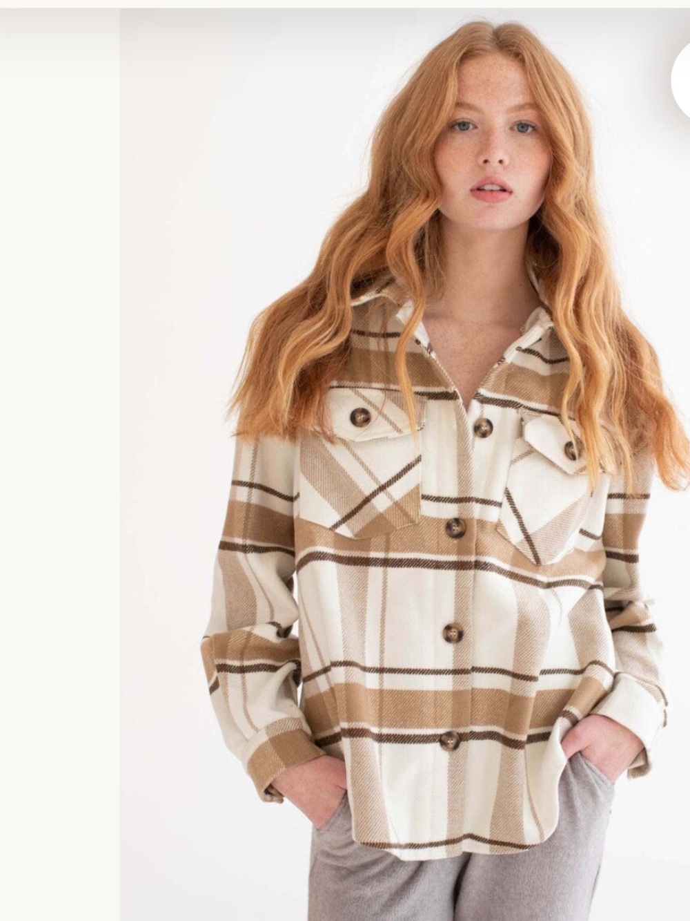Plaid Shacket Jacket in Mocha Cream -